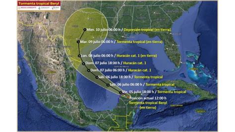 Beryl se degrada a tormenta tropical prevén lluvias torrenciales en