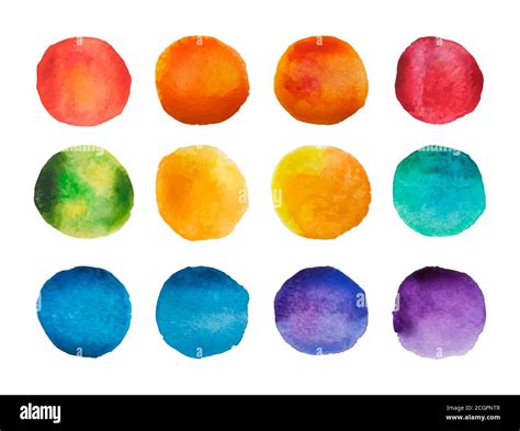 Bright Watercolor Circles Set Rainbow Watercolour Stains Collection