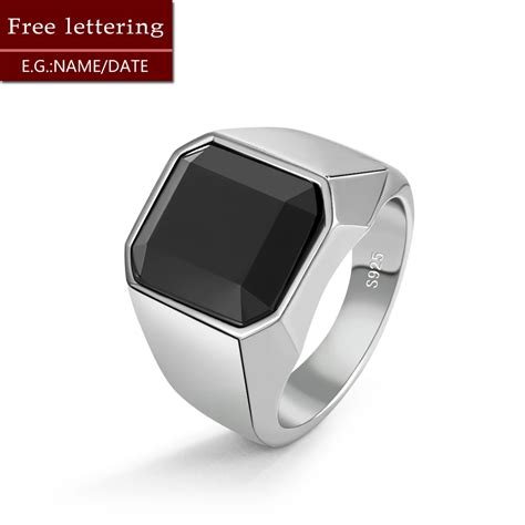 925 Sterling Silver Men Black Onyx Ring Square Circular Agate Signet