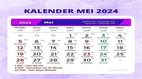 Kalender 2024 Tanggal 9 Dan 10 Mei Tanggal Merah Memperingati Hari Apa