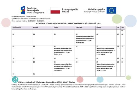 Fundacja Nova Harmonogram Zaj W Akademii Doros Ego Cz Owieka Na