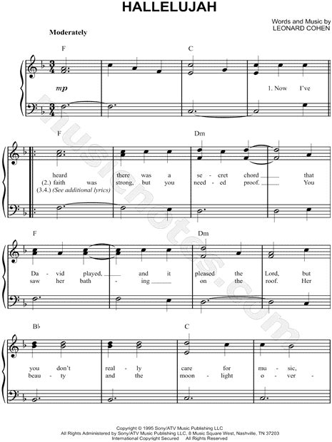Hallelujah Piano Sheet Music Printable Free Hallelujah Easy Piano Sheet