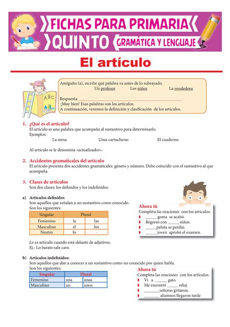 El Articulo Y Sus Clases Ejercicios