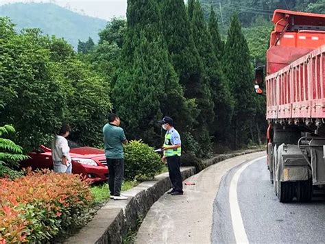 并流时挂车与小车侧面相撞 小车方向失控冲进绿化带 今日建德