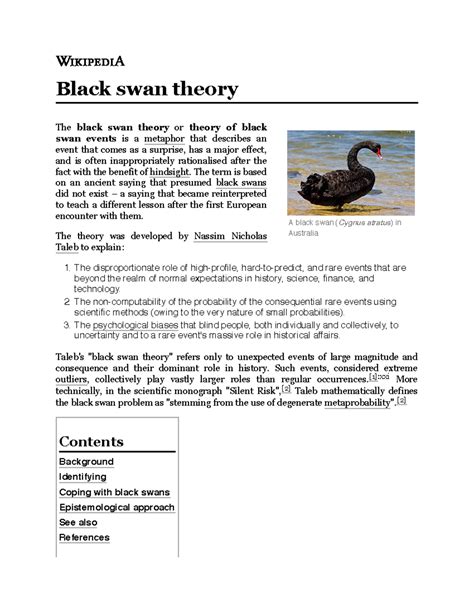 Black Swan Theory Wikipedia A Black Swan Cygnus Atratus In