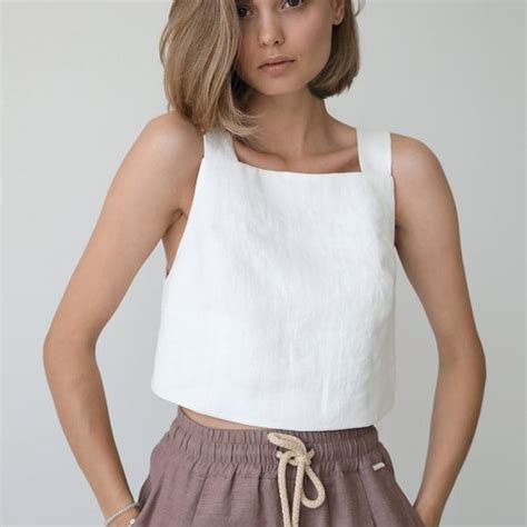 White Linen Top For Women Linen Crop Top Linen Tank Top Etsy