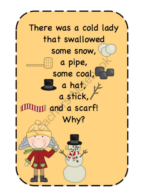 Preschool Printables Granny Swallowed Some Snow Printable