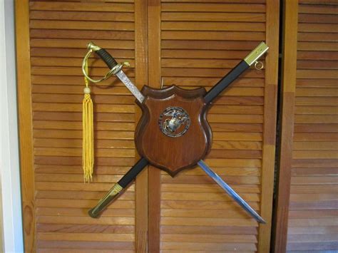 Military Sword Wall Display With Marine Corps Dress Uniform Officer Nco