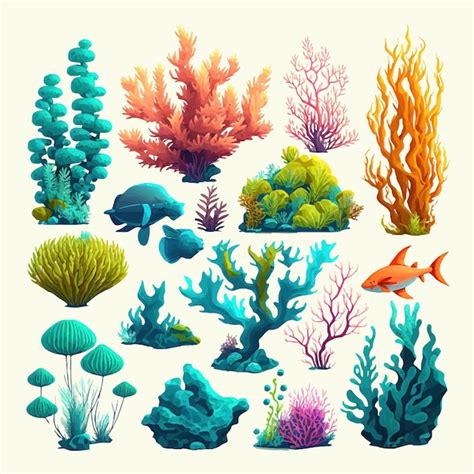 Premium Vector Seaweed And Corals Tropical Sea Plants And Reef