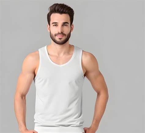 Premium Ai Image Young Man Wearing Blank White Tank Top Mockup Print