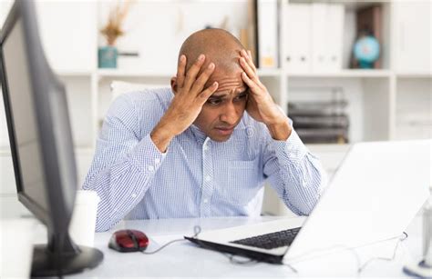 Tired Mature Office Worker At Computer Stock Image Image Of