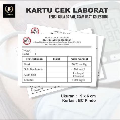 Jual Kartu Cek Laborat Kartu Cek Gula Darah Kartu Cek Kolestrol