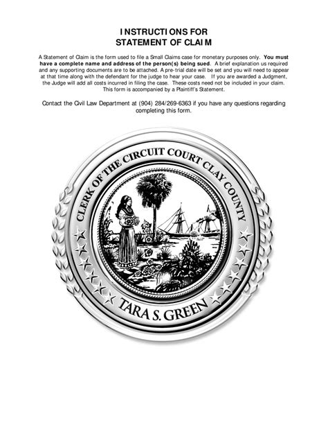 Clay County Florida Statement Of Claim Fill Out Sign Online And Download Pdf Templateroller