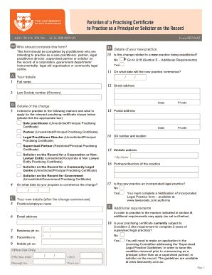 Fillable Online Lawsociety Variation Of A Practising Certificate To