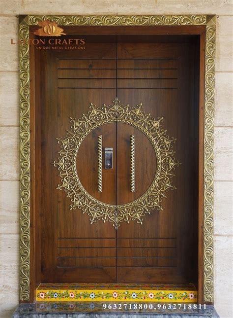 A Wooden Door With Intricate Designs On The Front And Side Doors Are