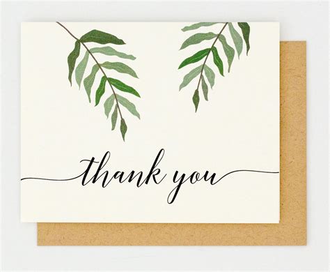 Thank You Card Hand Drawn Greenery And Chic Calligraphy Etsy