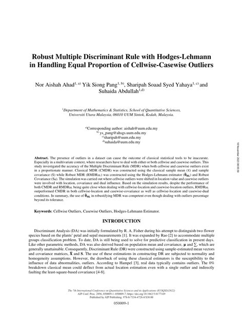 Pdf Robust Multiple Discriminant Rule With Hodges Lehmann In Handling