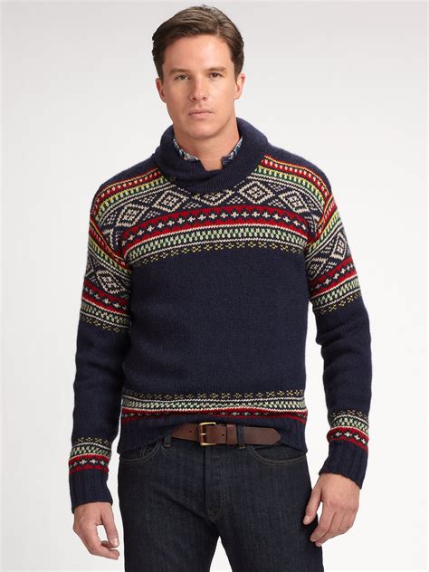 Lyst Polo Ralph Lauren Woolcashmere Shawl Collar Sweater In Blue For Men