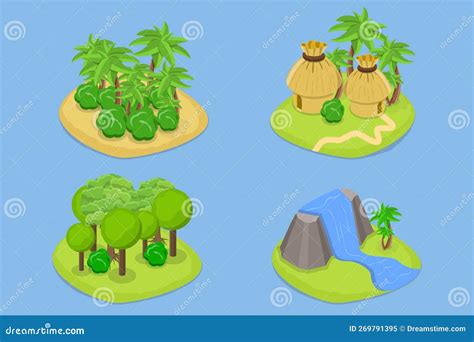 3d Isometric Flat Vector Set Of Islands Stock Vector Illustration Of