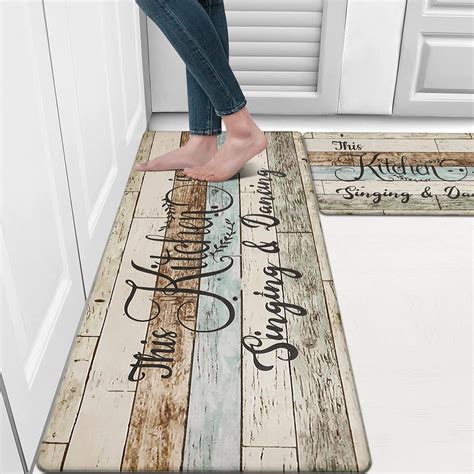 HEBE Farmhouse Anti Fatigue Kitchen Mats Set Of 2 Thick Cushioned