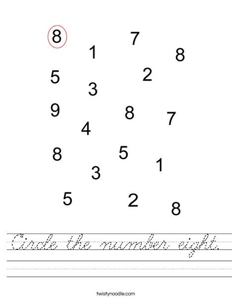 Circle The Number Eight Worksheet Cursive Twisty Noodle