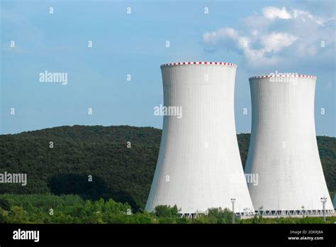 Two Chimneys Of Nuclear Power Plant Near The Road Stock Photo Alamy