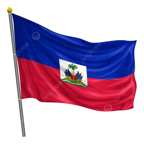 Haiti Flag Fluttering With Cloth Texture Haiti Flag Pole Png