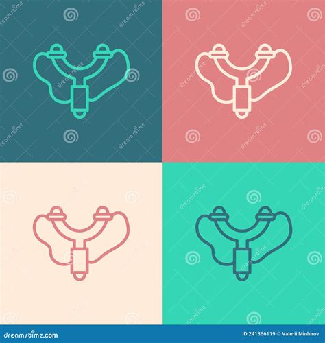 Pop Art Line Slingshot Icon Isolated on Color Background. Vector Stock