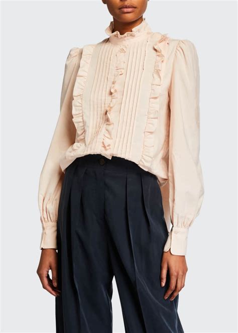 See By Chloe High Neck Ruffle Pintuck Blouse Bergdorf Goodman