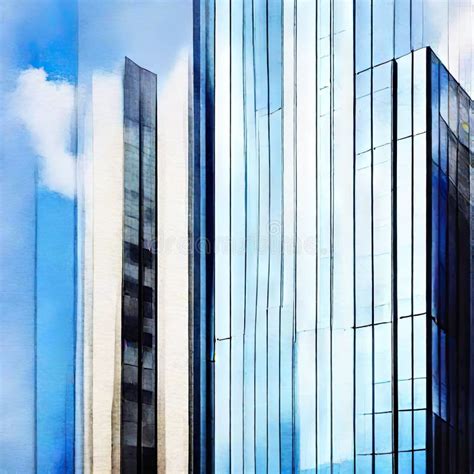 Watercolor of Modern Buildings Stock Illustration - Illustration of downtown, building: 299628993