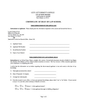 Fillable Online Law Loyno Certificate Of Dean Of Law School Law Loyno