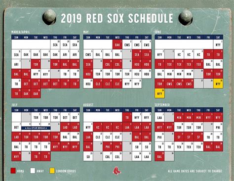 Boston Red Sox Schedule Printable