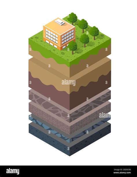 Geological And Underground Layers Of Soil Under The Isometric Stock