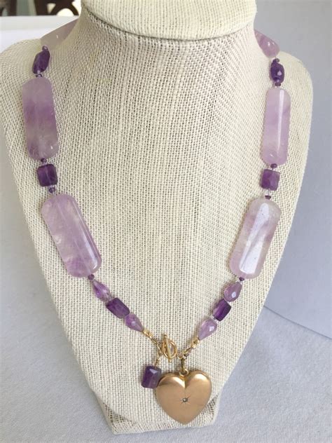 Amethyst Beaded Necklace With Antique 14kt Gold Filled Heart Etsy