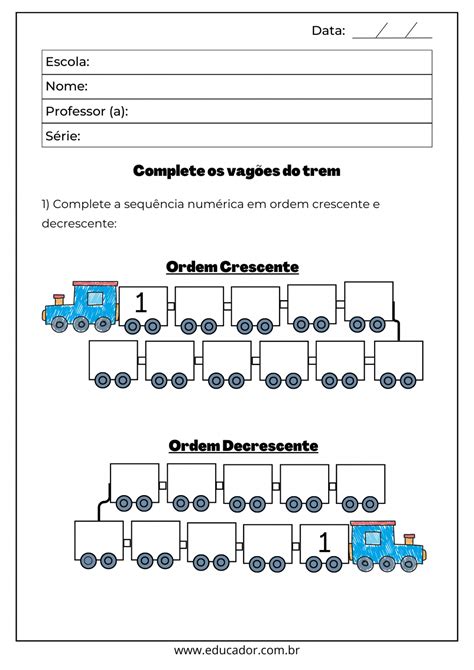 Atividade Sobre Ordem Crescente E Decrescente Educador