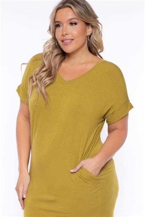 Cheap Zenana Plus Size Basic T Shirt Dress Chartreuse New Arrivals