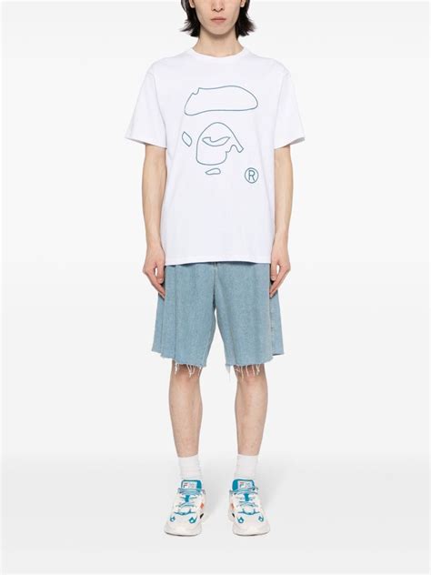 A Bathing Ape Line Ape Face Cotton T Shirt White Farfetch Tw