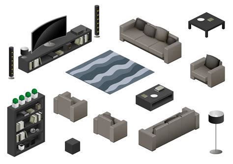 Isometric Living Room Furniture Element Set Vector Art At Vecteezy