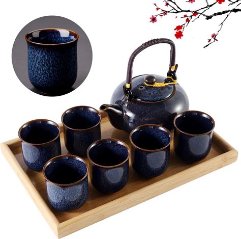 Amazon DUJUST Japanese Tea Set For 6 Kiln Altered Glaze