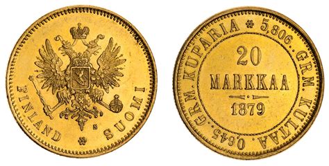 179 Finland Alexander II Nikoláyevich 1855 1881 Gold 20 Markkaa