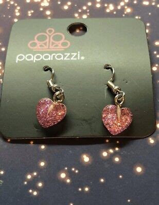 Paparazzi Heart Pink Glitter Heart Earrings Valentines Nwt