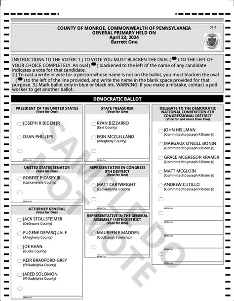 Sample Ballot 2024 Primary Election Barrett Township Pa