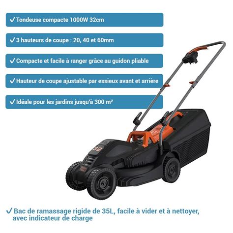 Tondeuse Filaire BEMW351 1000W 32cm Black Decker Prix Bas