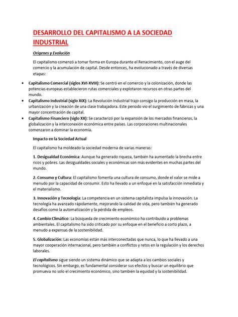 Capitalismo Industrial - UNIDAD II Desarrollo Del Capitalismo A La Sociedad Industrial | PDF ...