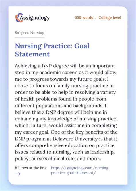 Nursing Practice Goal Statement Healthcare Essay Example