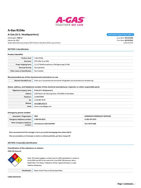 R134a Sds Pdf Combustion Carbon Dioxide