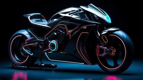 Premium Photo | A black motorcycle with neon lights