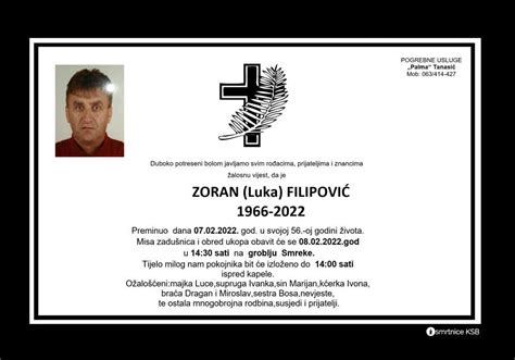 Zoran Luka Filipovi Osmrtnice Ksb