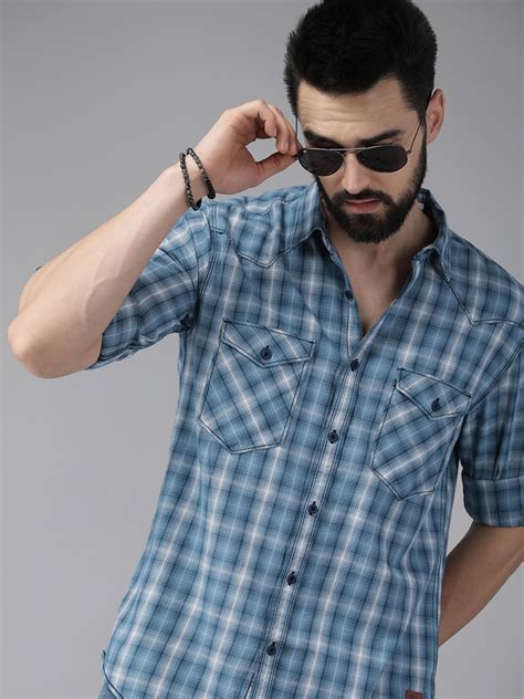 Buy The Roadster Lifestyle Co Men Blue And White Checked Pure Cotton Casual Shirt Shirts For