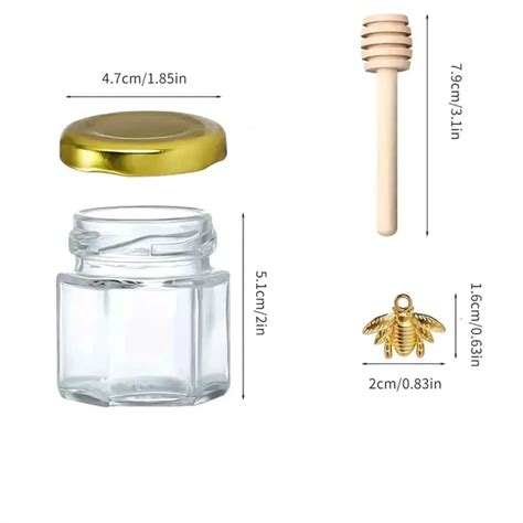 10 20Sets 1 5 Oz Hexagon Mini Glass Honey Jars Honey Jars With Wood